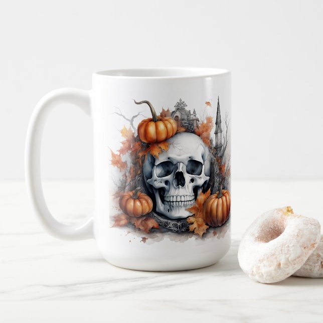 Mystic Halloween Gothic Skull Art  Mystical   Coffee Mug (With Donut)