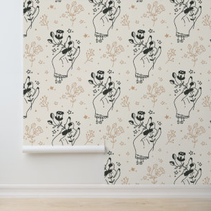 Mystic Hand Floral Celestial Pattern Cream Wallpaper