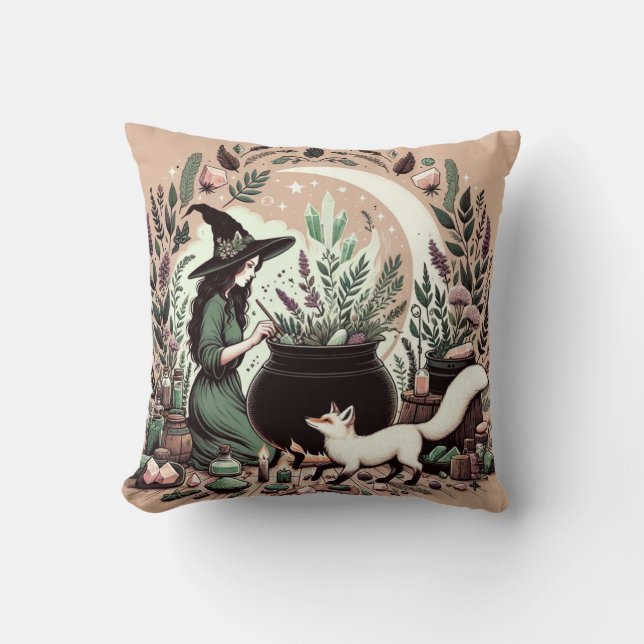 Mystic Herbalist: The Art of Witchcraft and Healin Throw Pillow (Front)