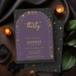 Mystic Horoscope Celestial Boho Arch 30th Birthday Invitation<br><div class="desc">A modern, elegant and celestial 30th birthday party invitation template with a tarot, fortune teller theme, featuring a double, gold boho arch frame and astrology and tarot elements: the sun, the moon, the chalice, constellations, stars... on a purple, black and gold colour scheme (the gold is a digital effect). A...</div>
