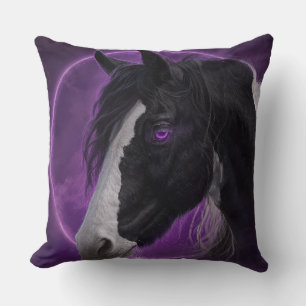 Mystic Horse Purple Moon Throw Pillow