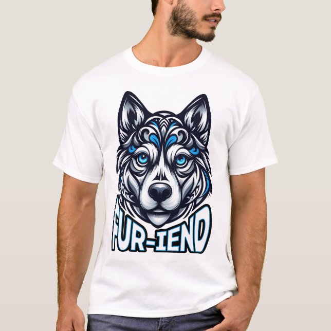Mystic Husky: Intricate Blue-Eyed Guardian T-Shirt (Front)