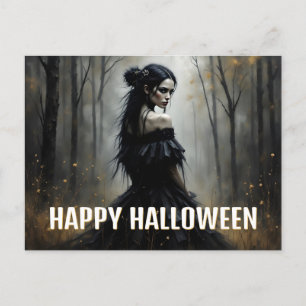 Mystic Lady in Dark Halloween Forest Holiday Postcard