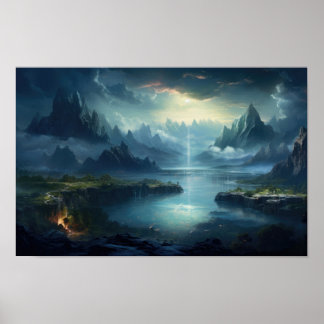 Mystic Lake and Mountain Valley — Fantasy Landscap Poster