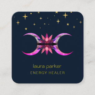 Mystic Lotus Flower Crescent Moon Healing Energy Square Business Card