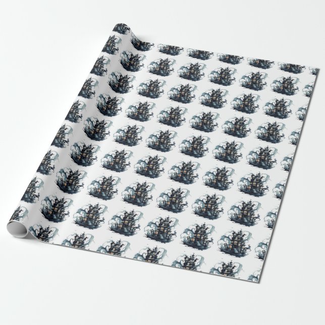 Mystic Manor: Haunted Mansion Halloween Party Wrap Wrapping Paper (Unrolled)