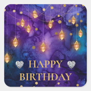Mystic Marrakesh Night Lanterns & Bokeh Birthday Square Sticker