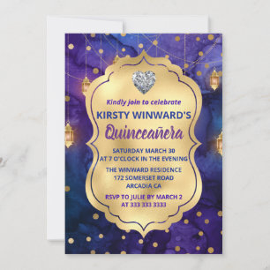 Mystic Marrakesh Night Lanterns Bokeh Quinceañera Invitation