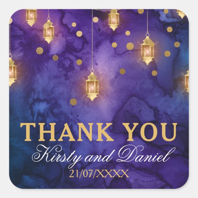 Mystic Marrakesh Night Lanterns & Bokeh Wedding Square Sticker (Front)