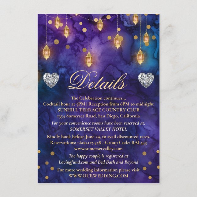 Mystic Marrakesh Night Lanterns Wedding Details Enclosure Card (Front)