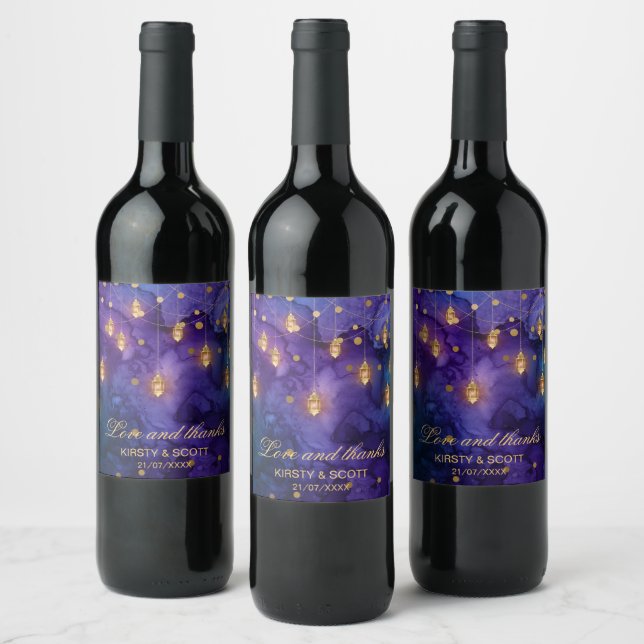 Mystic Marrakesh Nights Laterns & bokeh Wedding Wine Label (Bottles)