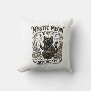 Mystic Meow Cat Witchy Mystic Apothecary Cat Vinta Throw Pillow