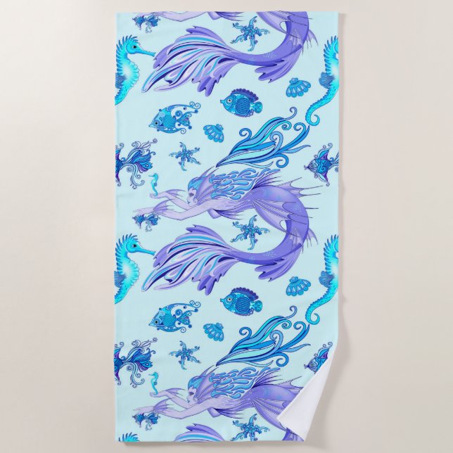Mystic Mermaid Fairy Purple Creature Ceramic Tile Beach Towel (Front)