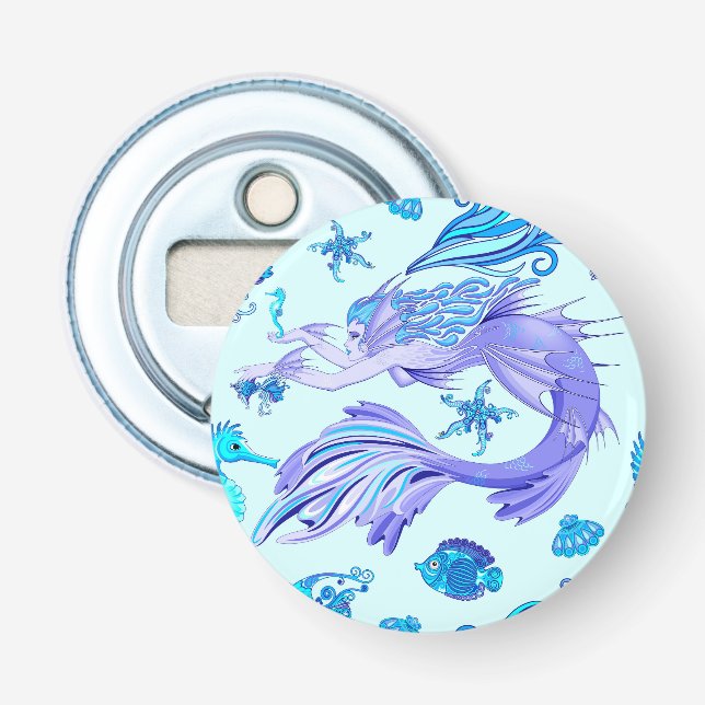 Mystic Mermaid Fairy Purple Creature Ceramic Tile Bottle Opener (Front)