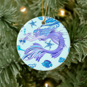 Mystic Mermaid Fairy Purple Creature Ceramic Tile Ceramic Ornament