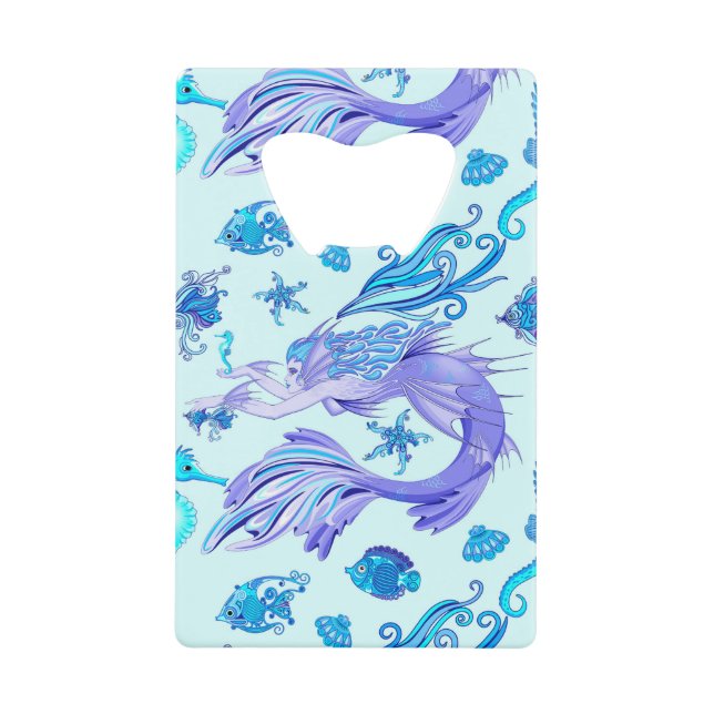 Mystic Mermaid Fairy Purple Creature Ceramic Tile Credit Card Bottle Opener (Front)