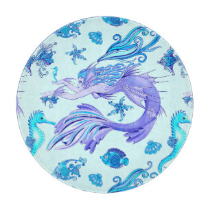 Mystic Mermaid Fairy Purple Creature Ceramic Tile Cutting Board