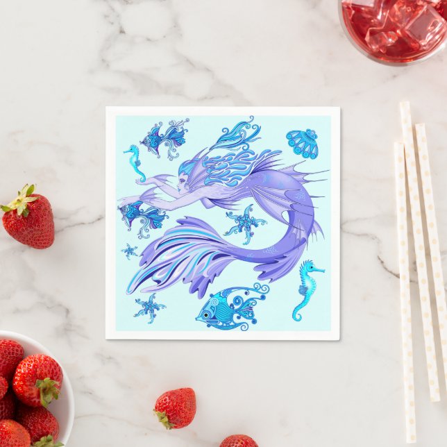 Mystic Mermaid Fairy Purple Creature Ceramic Tile Napkin (Insitu)
