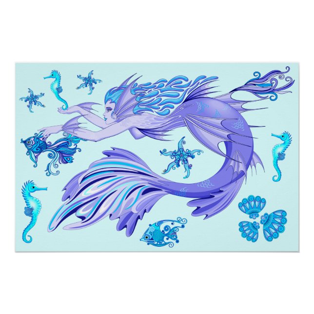 Mystic Mermaid Fairy Purple Creature Ceramic Tile Poster (Front)