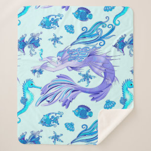Mystic Mermaid Fairy Purple Creature Ceramic Tile Sherpa Blanket