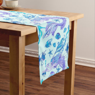 Mystic Mermaid Fairy Purple Creature Ceramic Tile Short Table Runner