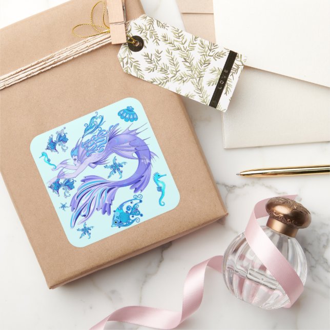 Mystic Mermaid Fairy Purple Creature Ceramic Tile Square Sticker (Gifting)