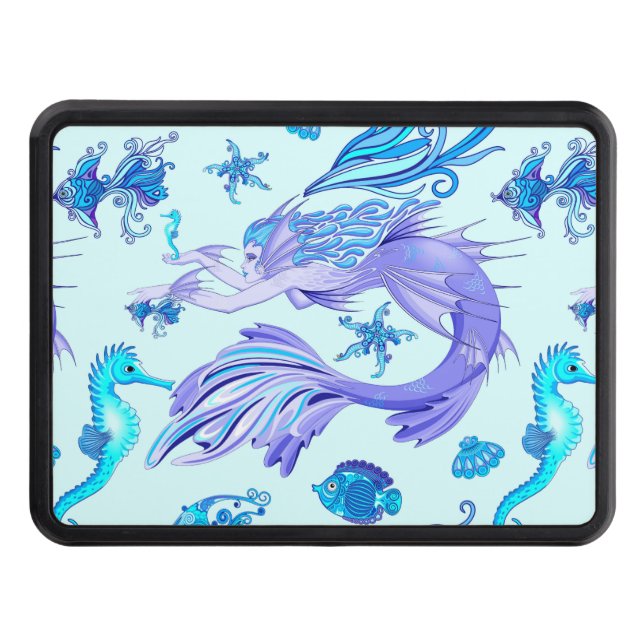 Mystic Mermaid Fairy Purple Creature Ceramic Tile Trailer Hitch Cover (Front)