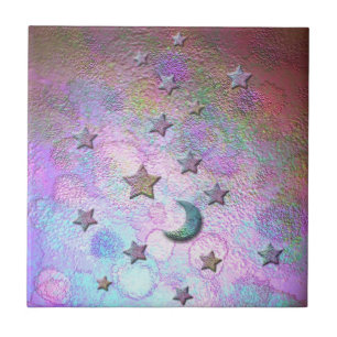 Mystic Metallic Moons and Stars Pastel Tile