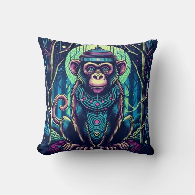 Mystic monkey in the Enchanted Forest Throw Pillow (Front)