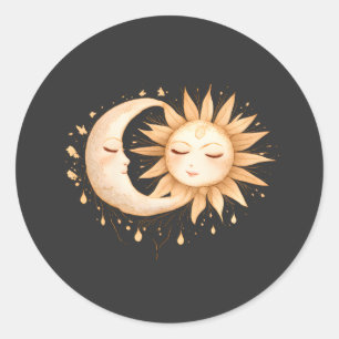 Mystic Moon and Sun Celestial Boho Style Classic Round Sticker