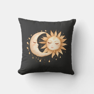 Mystic Moon and Sun Celestial Boho Style Throw Pillow