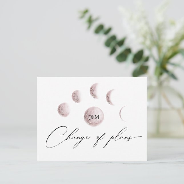 Mystic Moon Blush Pink Change Of Plans Wedding Postcard (Standing Front)