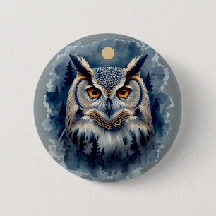 Mystic Moon Owl Watercolor Art Celestial Forest 2 Inch Round Button