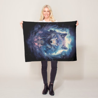 Mystic Moon Wolf Guardian Fleece Blanket