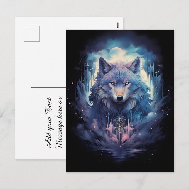 Mystic Moon Wolf Guardian Holiday Postcard (Front/Back)
