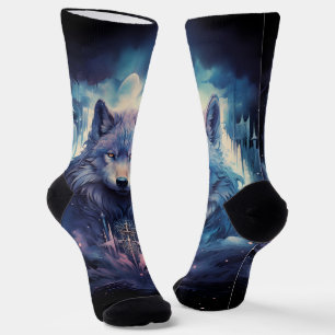 Mystic Moon Wolf Guardian Socks