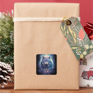Mystic Moon Wolf Guardian Square Sticker