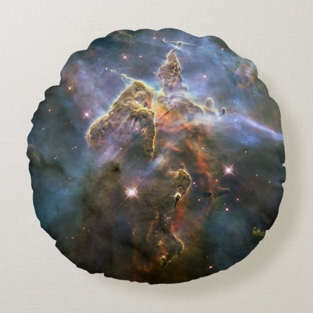 Mystic Mountain in Carina Nebula Hubble Space Round Pillow (Front)