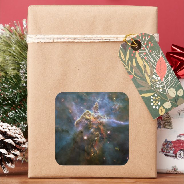 Mystic Mountain in Carina Nebula Hubble Space Square Sticker (Holiday)