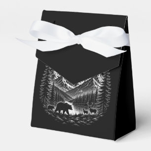 Mystic Mountain Wilderness Night Linocut Style Favor Box