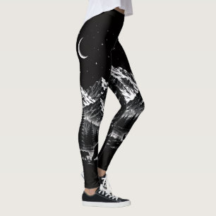 Mystic Mountain Wilderness Night Linocut Style Leggings