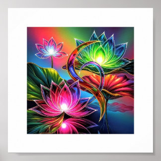 Mystic Neon Lotus Garden – Glowing Spiritual Art Poster