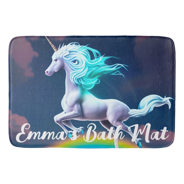 Mystic Night Flying Unicorn Rainbow  Bath Mat (Front)