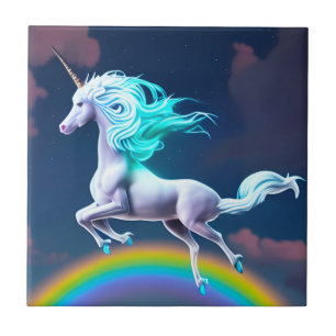 Mystic Night Flying Unicorn Rainbow Ceramic Tile