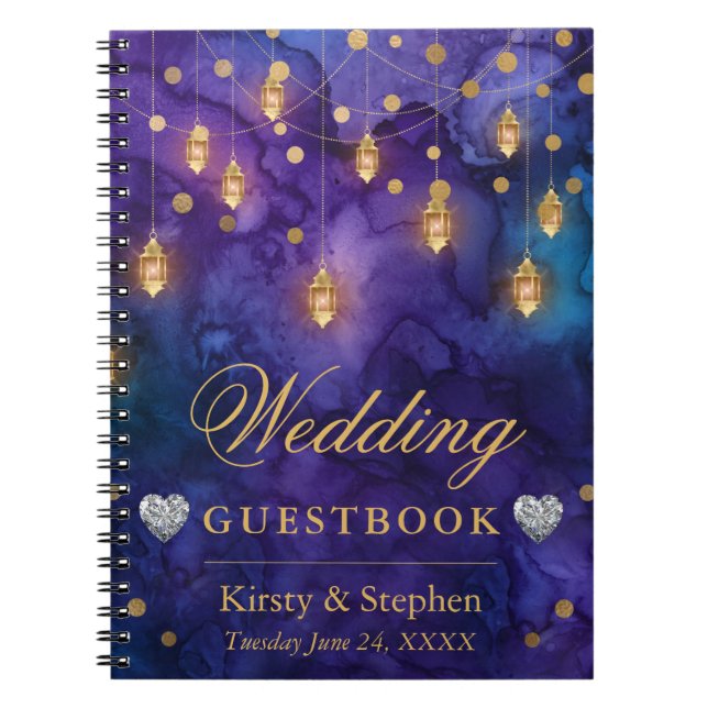 Mystic Night Lanterns & Bokeh Wedding Guest Book (Front)