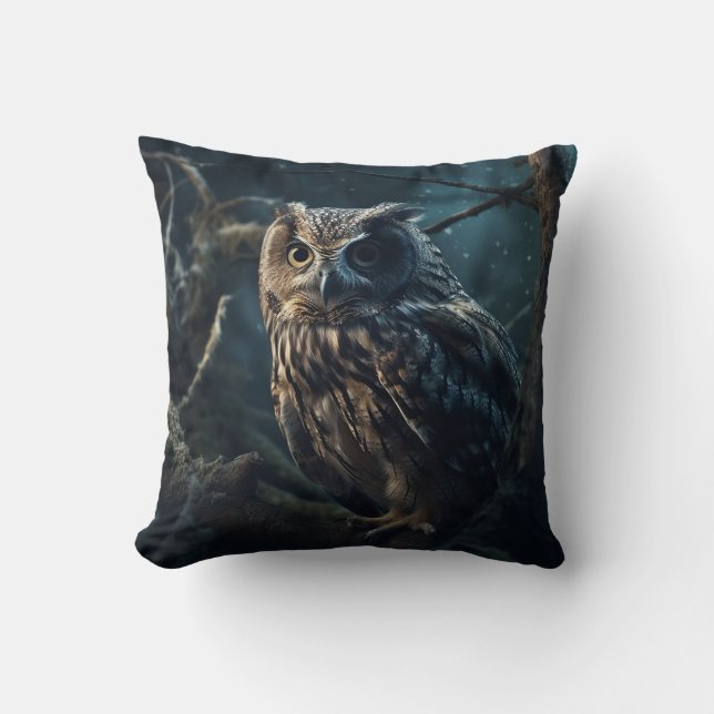 Mystic Owl Night Watch Throw Pillow (Front)