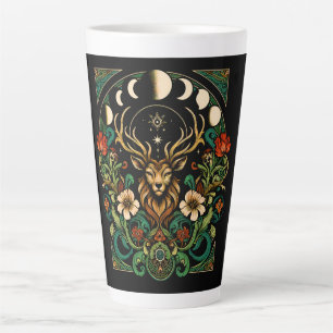 Mystic Pagan Stag and Moon Phase Latte Mug
