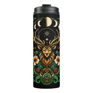 Mystic Pagan Stag and Moon Phase Thermal Tumbler