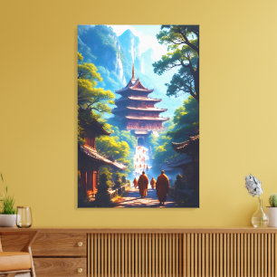 Mystic Pagoda Path at Sunrise Canvas Print