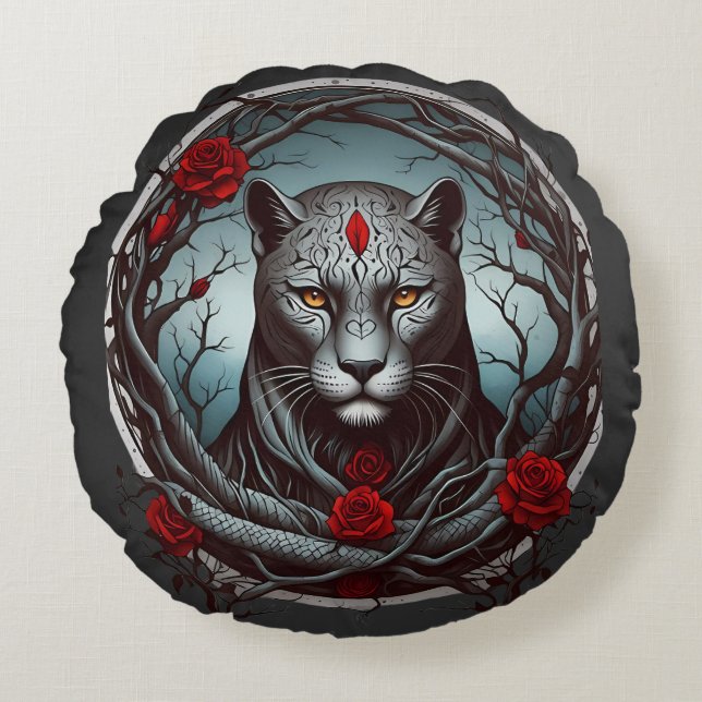 Mystic Panther or Enchanted Beast Round Pillow (Front)